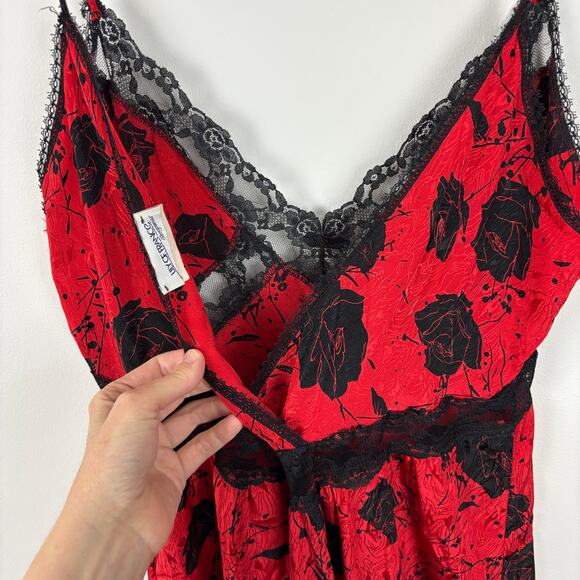 Vintage Black Red Floral Slip Dress Lace Large Lily of France - Picture 6 of 13
